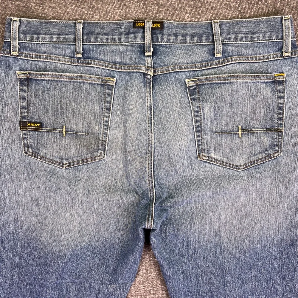 Ariat Rebar M4 Jeans Mens 41x31 Light Wash Cowboy Relaxed Bootcut Workwear Denim